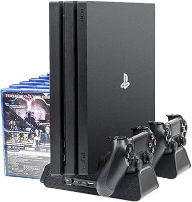 Deco Gear PS4 Stand - Vertical Dual Controller Charging Dock with 2 High Speed Cooling Fans and Slot for 12 Games