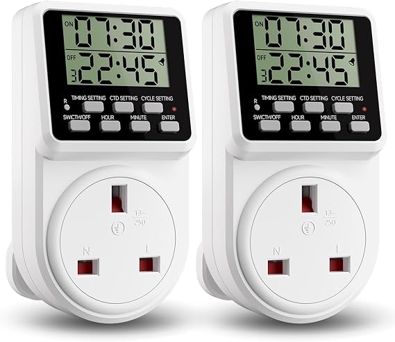 ORIDGET 24 Hour Digital Electric Timer Plug Socket UK with On-Off Repeat Cycle Timer, Daily Program and Countdown for Lights and Home Appliances, 13A / 240V (2 Products in One Packing Box)