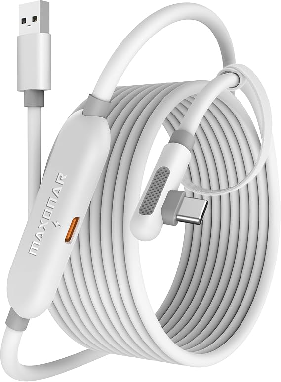 Maxonar VR Charging Link Cable 15FT Charge While Playing PC VR, USB 3.0 Stable Data, Built to Replace Meta Link Cable for Quest 3S / Quest 3 / Quest 2 / Pico 4 White