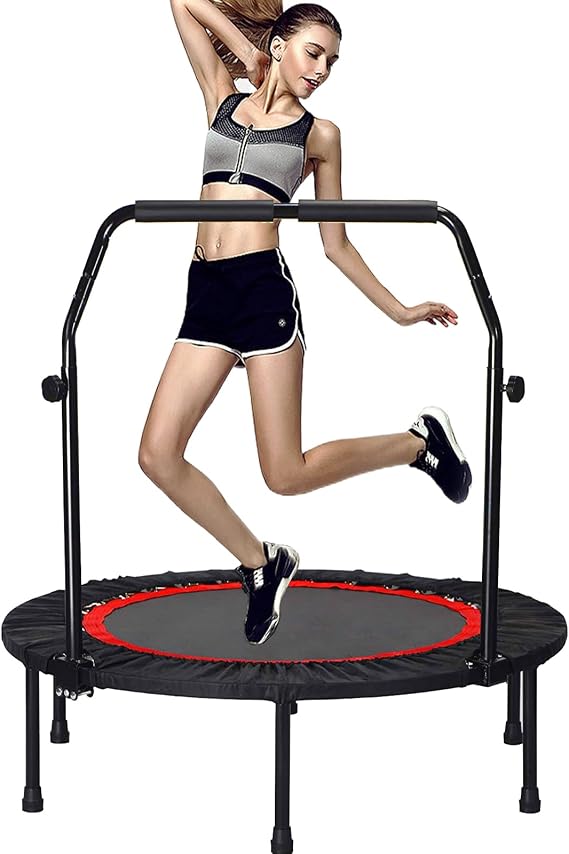 42" Foldable Mini Trampoline with 5-Level Adjustable Handle for Adults