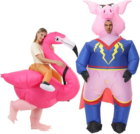 RHYTHMARTS Inflatable Flamingo Costume Inflatable Pig Costume Blow up Costumes for Adult