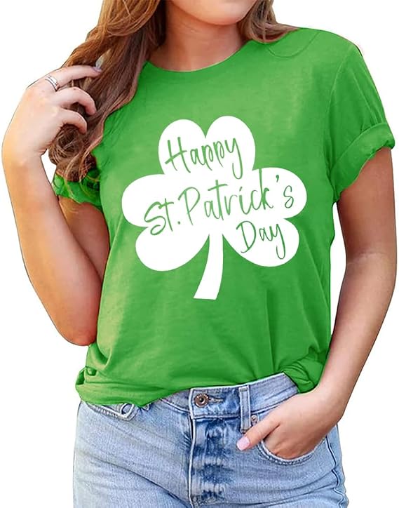 Atearer Happy St Patricks Day Shirt Women Cute Shamrock Graphic Tee