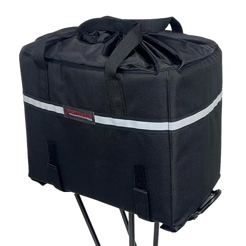Bushwhacker Bike Rack Tote – Padded Bicycle Grocery Bag, Drawstring Closure, Insulated Stand-Up Reusable Quick-Release Straps Reflective Trim Carry Handles Compatible with Ebike Cycling Pannier Basket