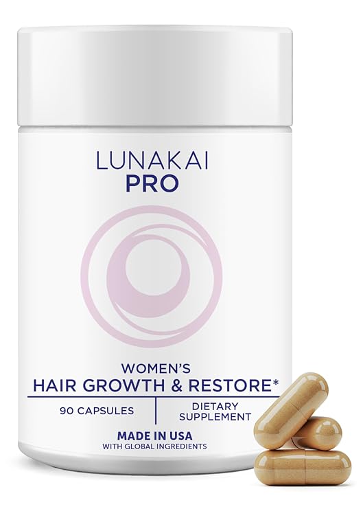Lunakai USA Made Hair Growth Supplement for Women - Advanced 20 Nutrient with Marine Collagen, Saw Palmetto, Biotin & Keratin - Daily Hair Vitamins for Thicker Strands - 90 Capsules