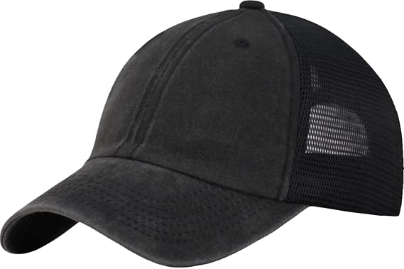 XL, XXL Plus Size Comfy Soft Vintage Washed Baseball Dad Cap Women Men Extra Large Big Head Trucker Hat Plain Blank Mesh Snapback Summer Ball Cap Black