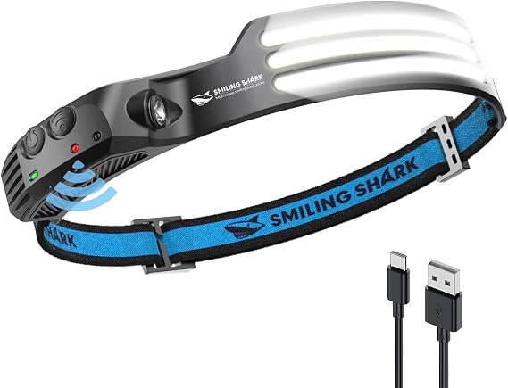 Smiling Shark Integrated LED Headlamp, 230Wide Angle 3 White Light Strips Waterproof Headlight with Sealed Non-Removable Built-in Battery for Outdoor Night Work