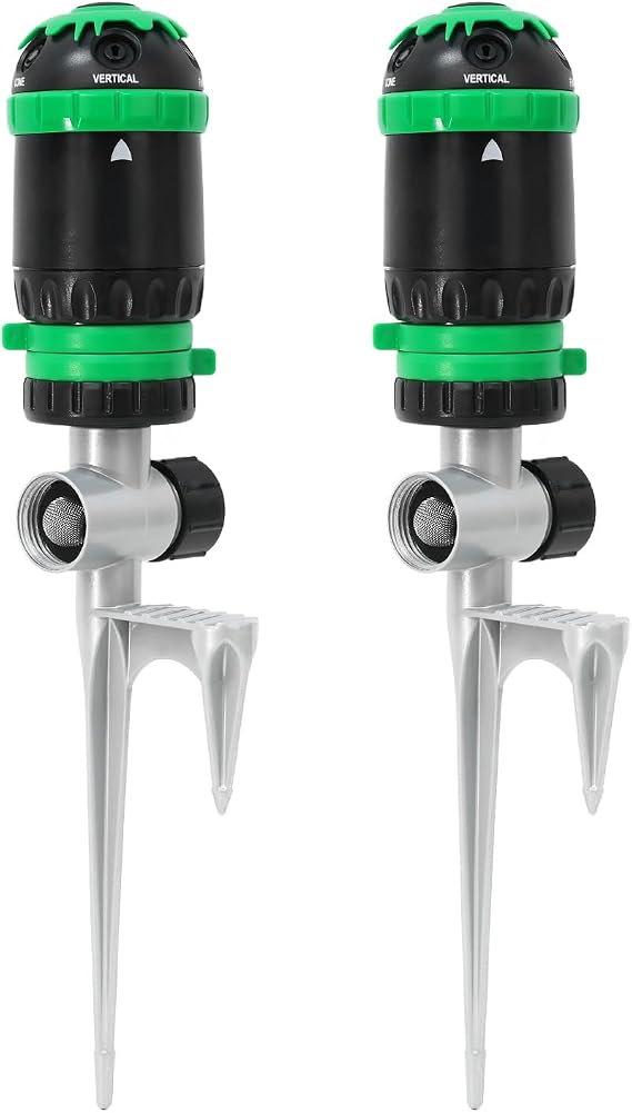 RESTMO 2 Pack Gear Drive Sprinkler with Step Spike Base, Green