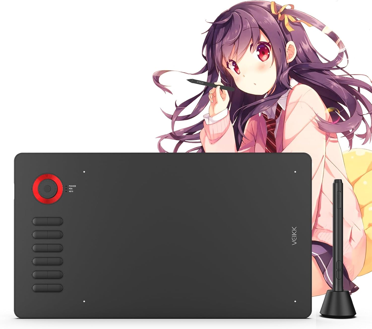 Veikk A15 Pro 10x6 Inch Professional Graphics Tablet, 8192 Level Battery Free Pen, 12 Hotkeys and Rotary Control Button, WindowsMacAndroid Compatible