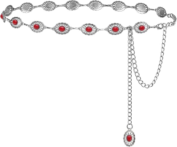 FIORETTO Western Waist Chain Belt Metal Concho Belt for Women Cowgirl Cowboy Boho Country Belt for Dress Jean