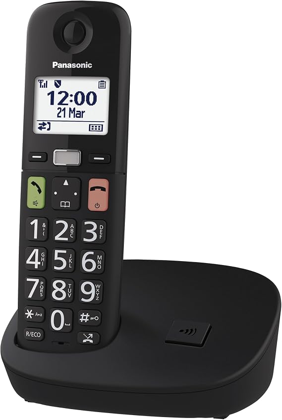 Panasonic KX-TGU110EXB Digital Cordless Phone, Base Station & 1 Handset, LCD Display, Large Buttons, Favorites Button, Hearing Aid Compatible, Black