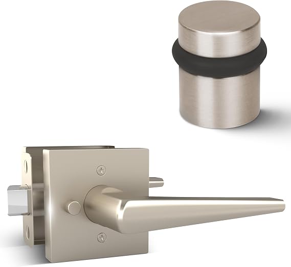 Mega Handles SCHEIN Collection - Reversible Privacy Door Handle + Door Stopper 1.5IN (Satin Nickel)