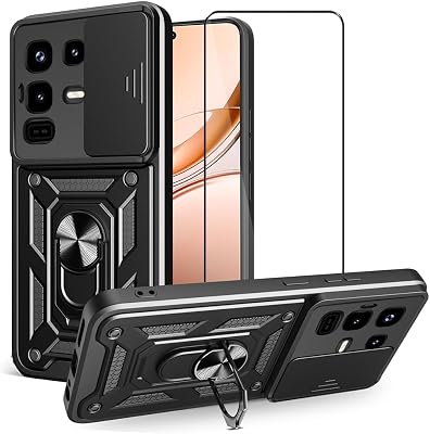 Case for Infinix Note 50 Pro 4G  Note 50 4G with Tempered Glass Screen Protector,Sliding Camera Window, Kickstand, Shock-Proof Anti-Scratch Dual-Layer Phone Cover,Black