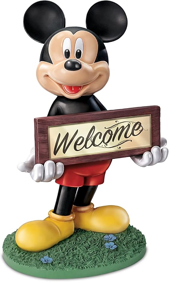 The Bradford Exchange Disney Mickey Mouse Solar-Powered Outdoor Welcome Sign Fully Sculpted Hand-Painted Light-Up Yard Decor Celebrating 90 Years of Mickey