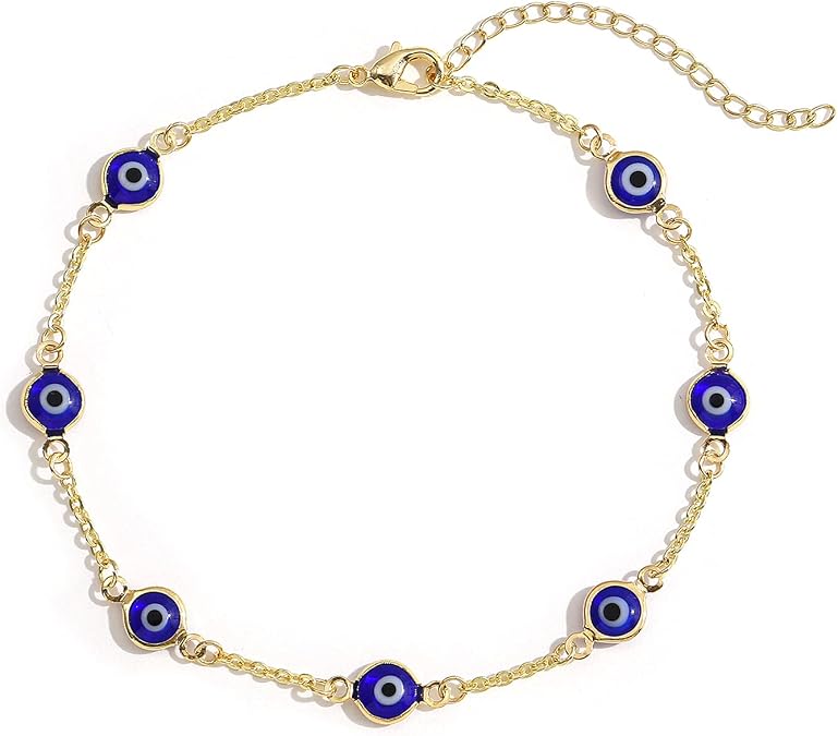 SLOONG 14K Gold Plated Evil Eye Beaded Anklet Bracelets for Women