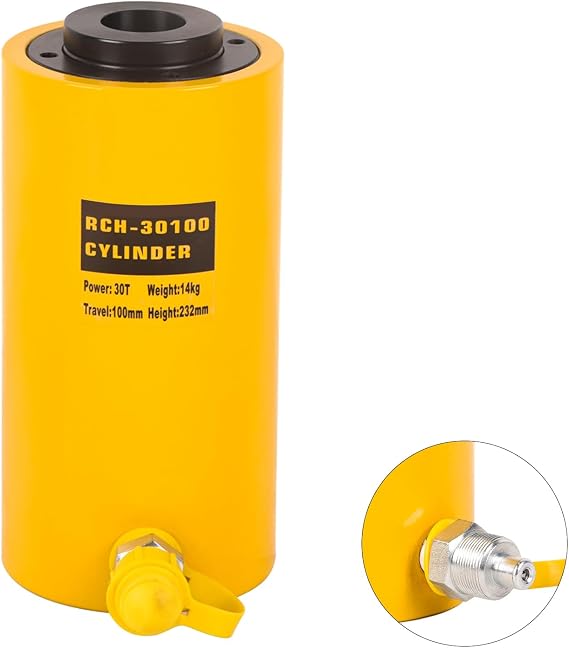 30T Hollow Hydraulic Cylinder Ram Jack, 4" Stroke Single Acting Hydraulic Lifting Cylinder RCH-30100 Mini Porta Power Jack for Shipbuilding, Machinery, Construction