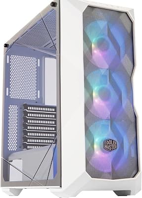 Cooler Master MasterBox TD500 Mesh White Airflow ATX Mid-Tower with Polygonal Mesh Front Panel, Crystalline Tempered Glass, E-ATX up to 10.5, Three 120mm ARGB Lighting Fans