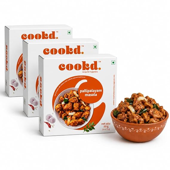 Cookd Pallipalayam Masala, Chennai-Style Fry Mix, 50g, 3 Pack | Easy Mix, Marinate and Fry Blend for Paneer, Vegetables, Chicken, Fish and Meat, With No Preservatives or Artificial Colours