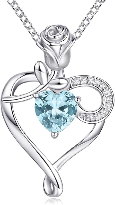 925 Sterling Silver Heart Necklace Birthstone Necklaces for Women