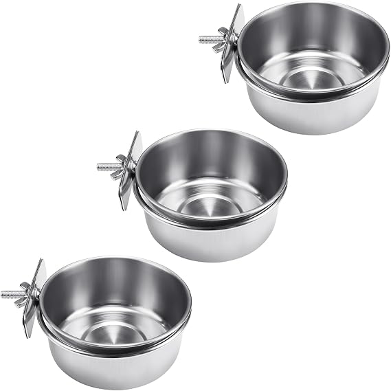 3 Pcs Bird Food Bowl with Clamp, Durable Brid Bowls for Cage, Water Bowl for Bird Parrot Cockatiel Conure Budgies Parakeet Small Animal