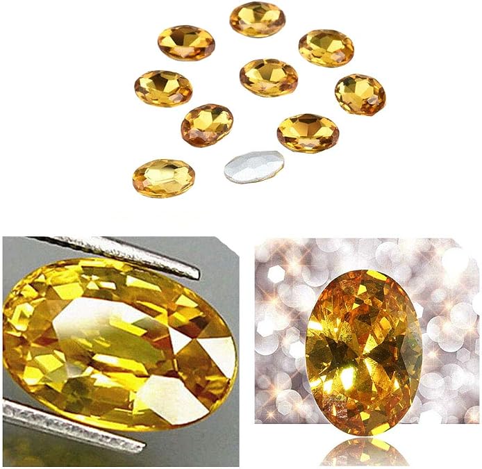Acxico 10Pcs Yellow Sapphire Gem Oval Shape Loose Gemstone Jewelry Gift