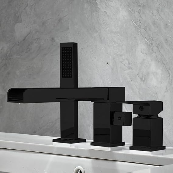 Bath Mixer Faucet 3 Hole Waterfall Brass-Black