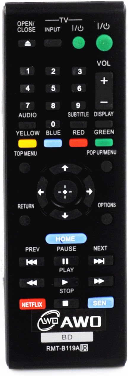 AWO RMT-B119A Replacement Remote Control for Sony Blu Ray Disc Player BDP-S390 BDP-S590 BDP-BX59 BDP-S1100 BDP-S3100 BDP-S5100 BDP-BX110 BDP-BX510