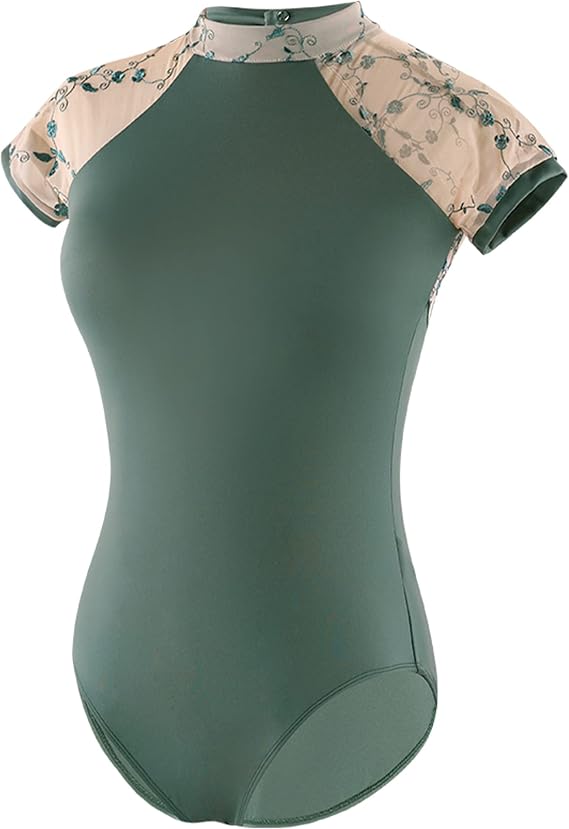 Daydance Black Women Leotards for Ballet, Flower Print Open Back Dance Wear