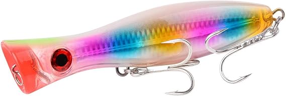 Popper Fishing Lure, JAZALIC 1 PCS Topwater Popper Lures 3D Eyes Fishing Accessories for Saltwater Surface Casting and Freshwater Gt Tuna Kingfish Large Predator Fish (6.3in, 2.82Oz)