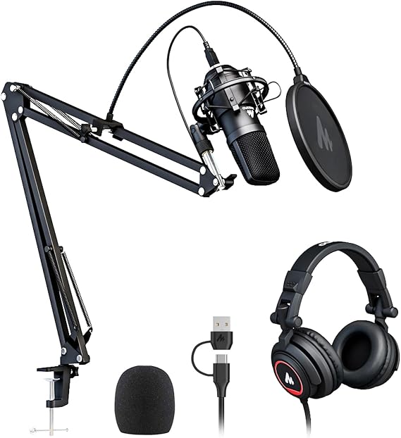 MAONO AU-A04H USB Microphone Kit with Headphones for PC, Podcast & Gaming | 192kHz/24Bit Vocal Condenser Cardioid Studio Mic Compatible with Mac & Windows for Recording, YouTube, Streaming, Voice-Over