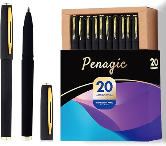 Penagic Pens, Gel Pen Fine Point, 0.38 mm Black Ink, Roller Ballpoint
