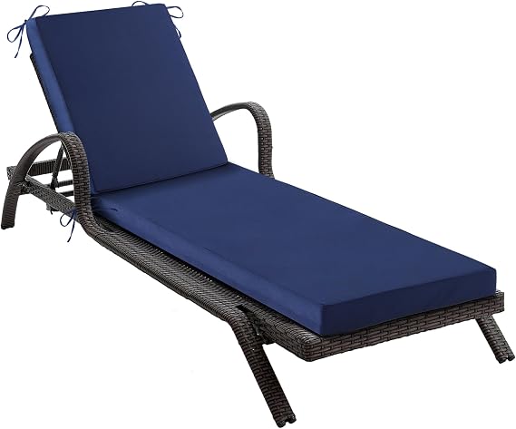 IPYNBAP Chaise Lounge Cushions Outdoor, Waterproof Lounge Chair Cushion, 72x 21x 3 Inch Outdoor Chair Cushions with Ties, High-Density Foam Patio Lounge Chair Pads for Lawn, Pool & Beach, Navy