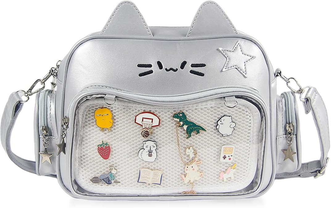 Cat Ita Bag Backpack Clear Window Pin Display Crossbody 2-in-1 for Girls