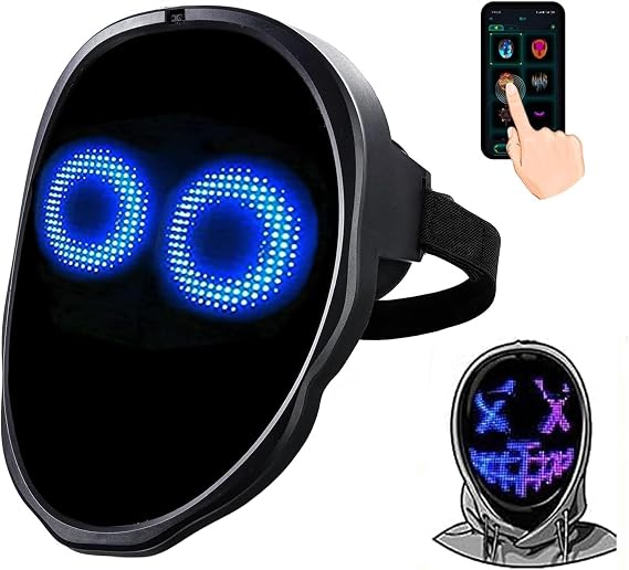 LED Mask Face Transforming, App-Controlled Light Up Mask with Gesture Sensing, DIY Custom Display, Rechargeable LED Mask for Halloween, Party & Cosplay