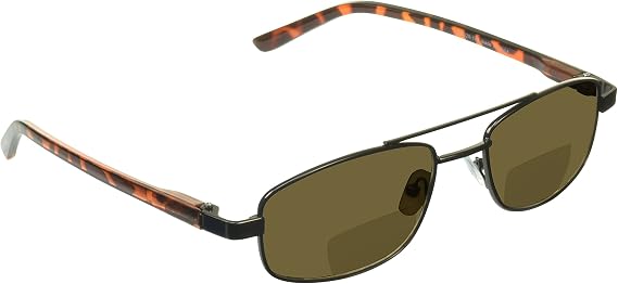proSPORT Square Aviator Bifocal Sunglass Reader +2.75 Hinged Bronze Frame with Amber Lens.