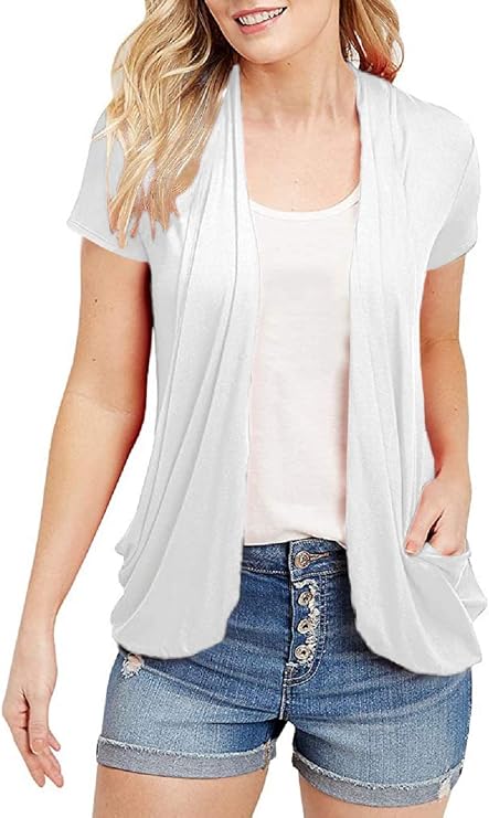 Women's Cardigans Short Sleeve Summer Lightweight Sheer Open Front Drape Casual Blouses Tops