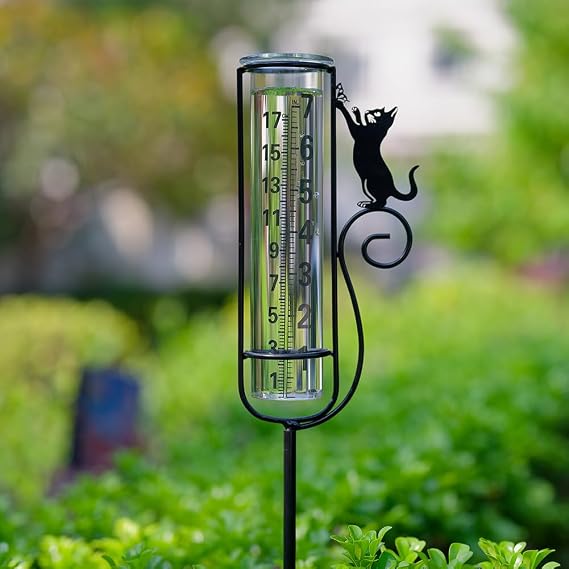 Rain Gauge, Cat Rain Gauge Outdoor,Rain Measure Gauge with Metal Stake for Garden Patio Lawn Decor, Large Number Easy to Read | with Metal Stake for Patio Lawn Decor, Large Number Easy to Read