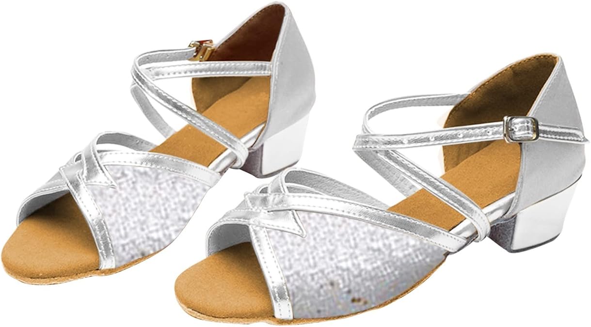 Toddler Girls Latin Dancing Shoes Low Heel Sequin Kids Ballroom Dance Shoes for Girls Practice Performance Dancing Sandals