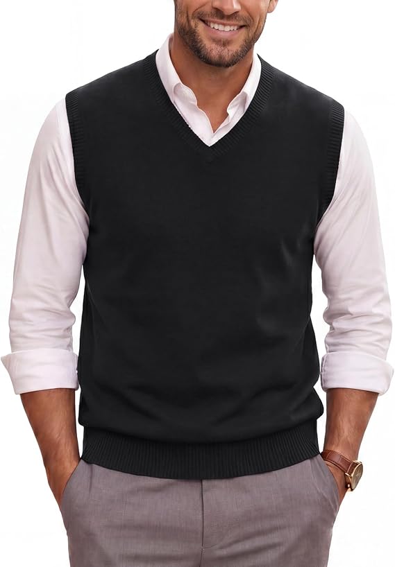 Mens V Neck Sweater Vest, Lightweight Sleeveless Knit Vest