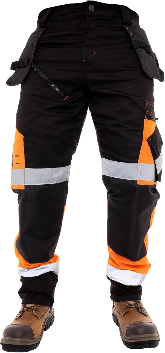 Juicy Trendz Men's Hi Vis Work Pants Safety Trousers with Knee Pad Pockets