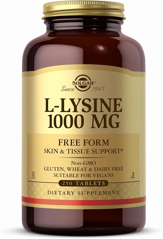 Solgar L-Lysine 1000 mg - 250 Tablets - Skin & Tissue Support - Non-GMO, Vegan, Kosher, Gluten Free - 250 Servings