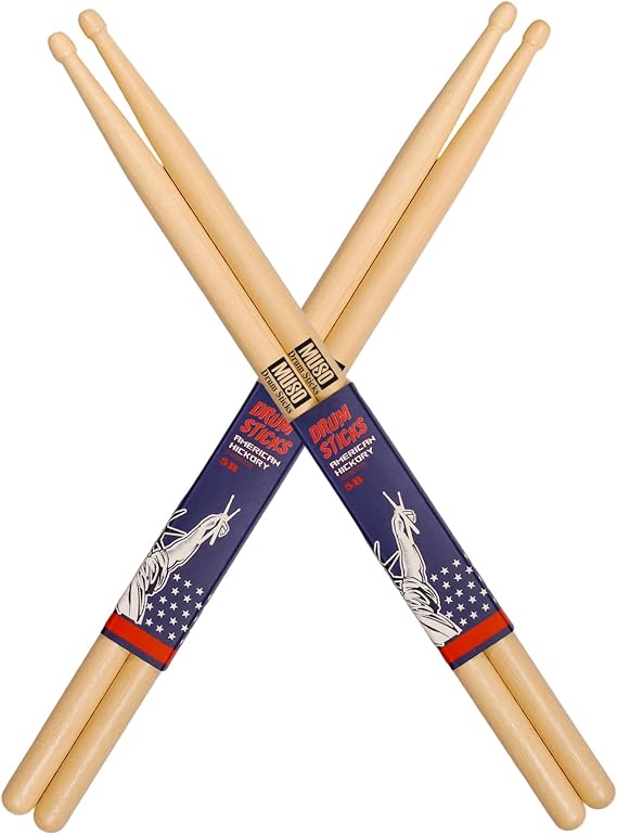MUSO Premium Drumsticks - Durable High Quality American Hickory Wood with Non-Slip Rubber Grip Ideal for Drummers of All Levels Perfect for Drums Percussion and Practice - 5A 7A