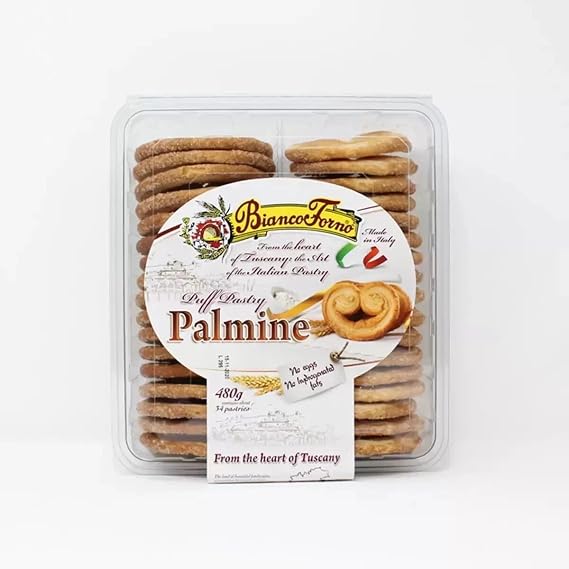 Authentic Italian Puff Pastry Palminine (480g) - Traditional Flaky Baked Pastries Made in Tuscany - Premium Sweet Dessert Biscuits Perfect for Breakfast, Coffee Breaks & Afternoon Tea Time