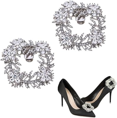 Ruihfas 1 Pair Womens Crystal Rhinestone Leaf Flower Shoe Buckle Shoe Clips for Bridal Wedding Pary Shoe Decoration