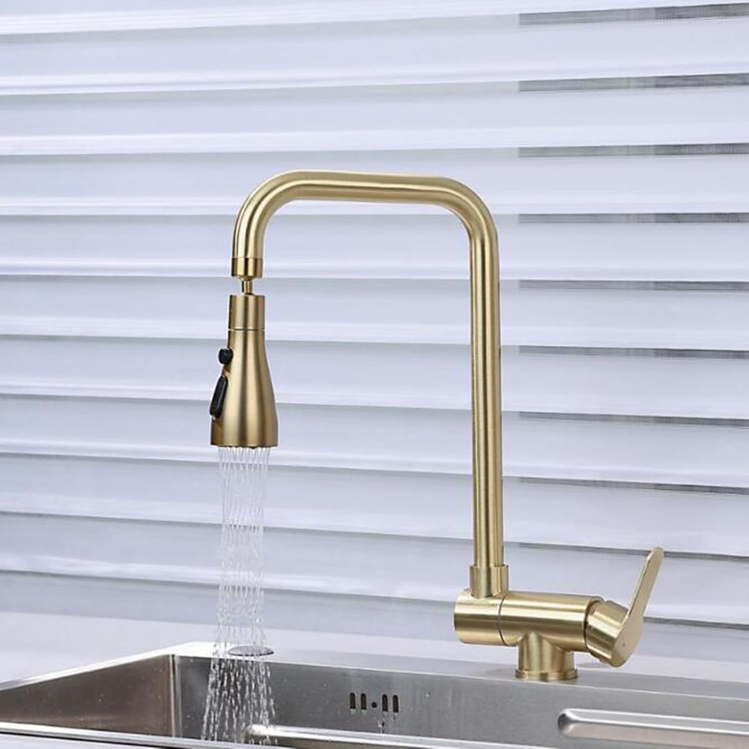 Kitchen Faucet Folding Inside Window Single Handle Hot and Cold Water Stainless Steel 360° Rotation Kitchen Mixer Faucet Folding-Brushed Gold