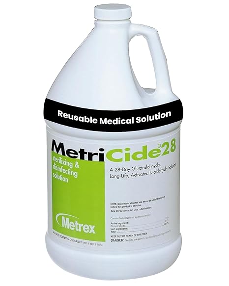 Metrex MetriCide 28 High-Level Sterilizing & Disinfecting Solution 2.5% Glutaraldehyde, Reusable Up to 28 Days, Disinfectant Cleaner for Heat-Sensitive & Immersible Medical Instruments 1 Gallon