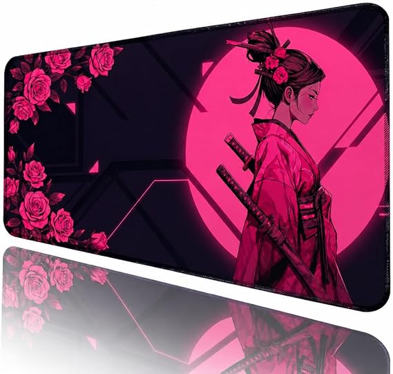 Desenli Baskılı Model Black Deer XXL Gaming Mouse Pad 90x40 cm – Dikişli Kenar, Kaymaz Taban, Dijital Tasarım, Hassas Takip, Ultra Geniş Oyuncu Mousepad (Pink Rosakiri)