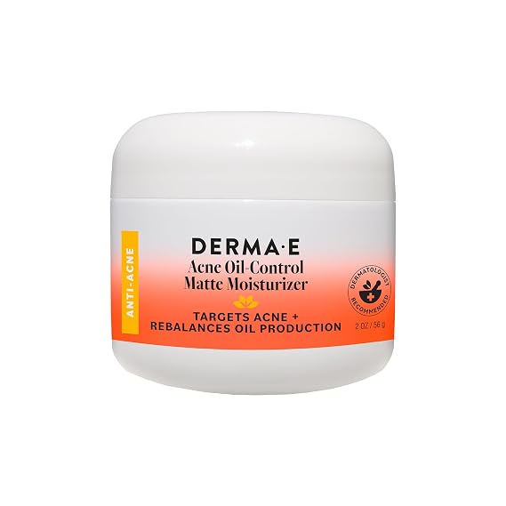 DERMA E Acne Oil Control Face Moisturizer, 2 Oz, Matte Moisturizer with Salicylic Acid, Tea Tree Oil & Aloe Vera, Face Cream Rebalances Sebum Production & Prevents Blemishes, Redness & Breakouts 2 Oz