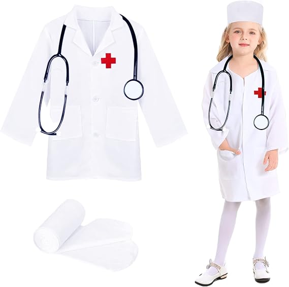 4 PCS Nurse Costume Set for Kids Doctor Dress Up Role Play Costume for Toddlers Kids Nurse Day Halloween