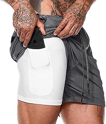 HANERDUN Men 2 in 1 Workout Running Athletic Shorts Sport Pants with Pocket