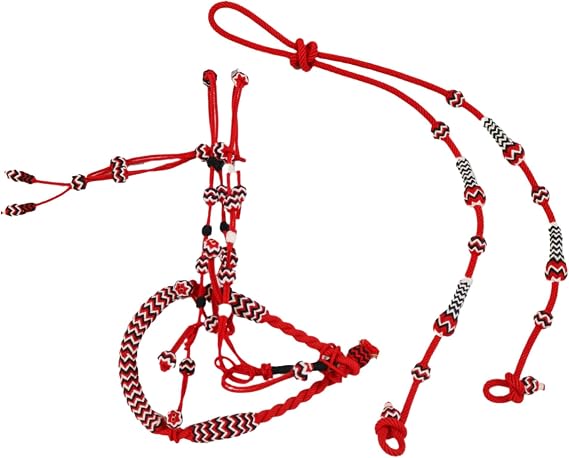 M-Royal Saddles Charro Red White Cabresto Bosalillo Bosal Reins Set Gamarra